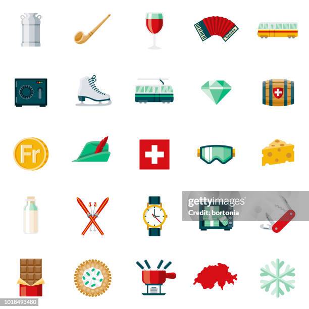 schweiz-flaches design-icon-set - milk chocolate stock-grafiken, -clipart, -cartoons und -symbole