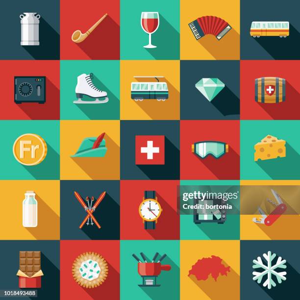 stockillustraties, clipart, cartoons en iconen met zwitserland platte ontwerp icon set - swiss money