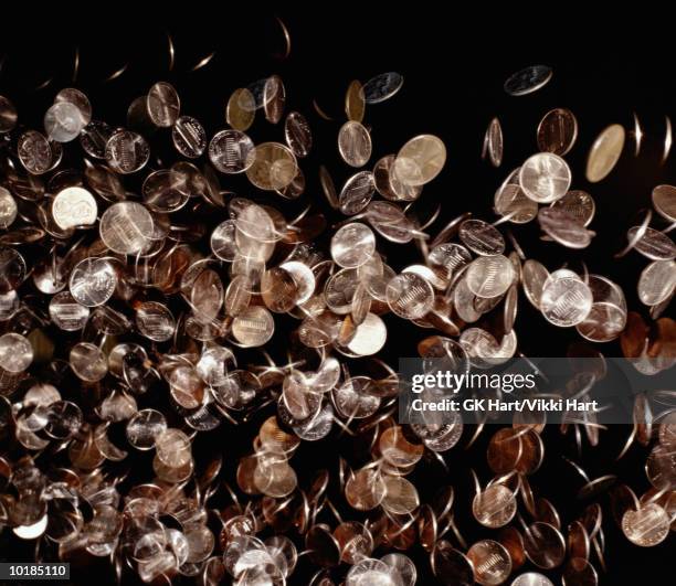 pennies falling down - cash falling stock pictures, royalty-free photos & images