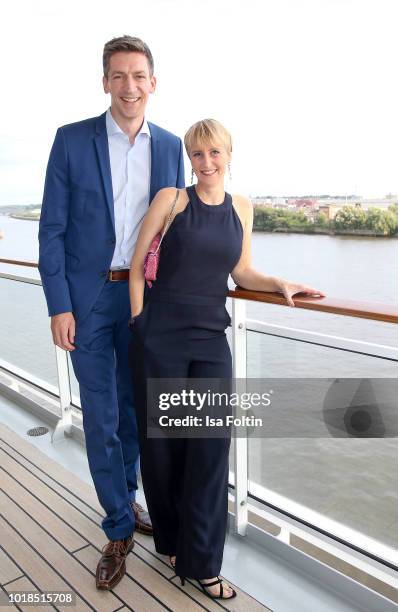 German presenter Steffen Hallaschka and his wife Anne-Katrin Hallaschka during the FASHION2NIGHT event on board the EUROPA 2 on August 17, 2018 in...