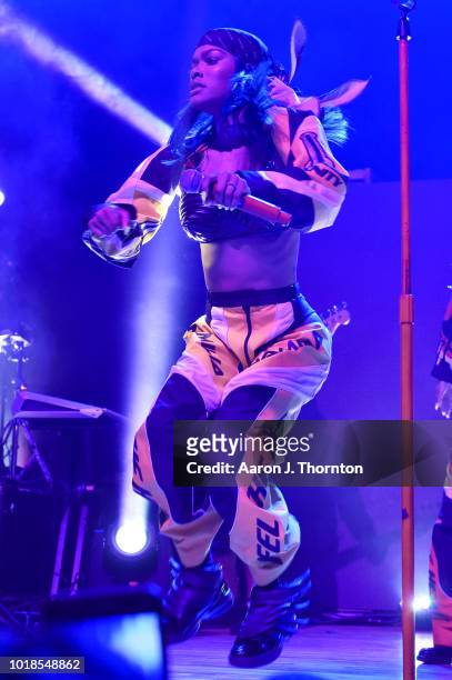 Singer Teyana Taylor performs on stage during the 'Keep That Same Energy' Tour at The Majestic Theater on August 17, 2018 in Detroit, Michigan.