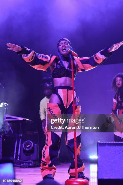 Singer Teyana Taylor performs on stage during the 'Keep That Same Energy' Tour at The Majestic Theater on August 17, 2018 in Detroit, Michigan.