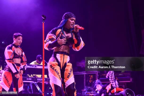 Singer Teyana Taylor performs on stage during the 'Keep That Same Energy' Tour at The Majestic Theater on August 17, 2018 in Detroit, Michigan.