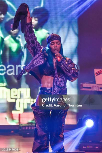 Singer Teyana Taylor performs on stage during the 'Keep That Same Energy' Tour at The Majestic Theater on August 17, 2018 in Detroit, Michigan.