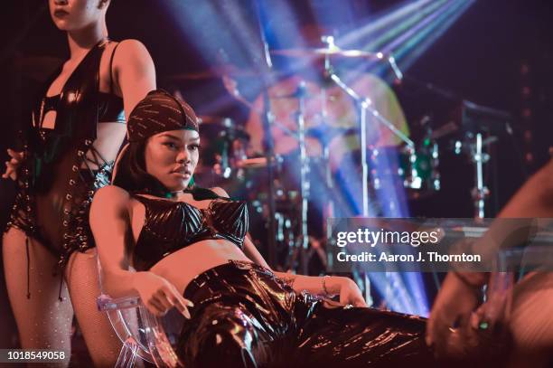 Singer Teyana Taylor performs on stage during the 'Keep That Same Energy' Tour at The Majestic Theater on August 17, 2018 in Detroit, Michigan.