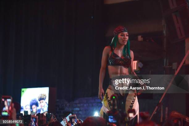 Singer Teyana Taylor performs on stage during the 'Keep That Same Energy' Tour at The Majestic Theater on August 17, 2018 in Detroit, Michigan.