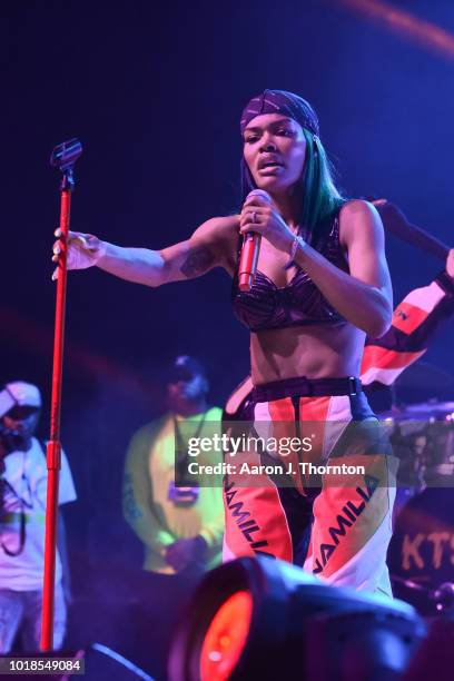 Singer Teyana Taylor performs on stage during the 'Keep That Same Energy' Tour at The Majestic Theater on August 17, 2018 in Detroit, Michigan.