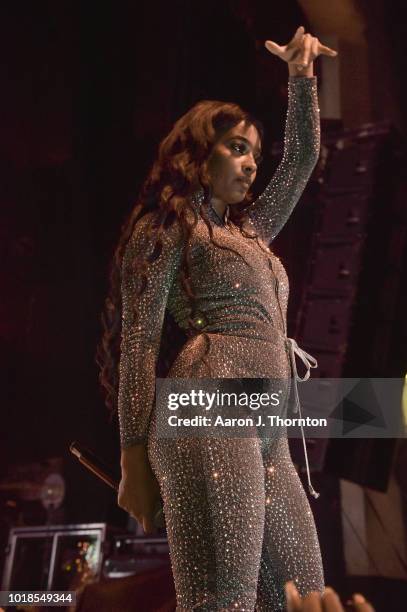 Singer LaBritney performs on stage during the 'Keep That Same Energy' Tour at The Majestic Theater on August 17, 2018 in Detroit, Michigan.