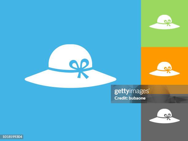 sun hat  flat icon on blue background - white hat fashion item stock illustrations