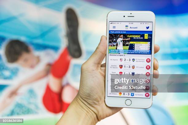 Hong Kong, Hong Kong A smart phone with the football league app Ligue de Football Professionnel is seen on the screen in Hong Kong, Hong Kong, on...