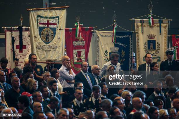 State funeral service is held for the victims of the Morandi Bridge disaster at the Fiera di Genova exhibition centre on August 18, 2018 in Genoa,...