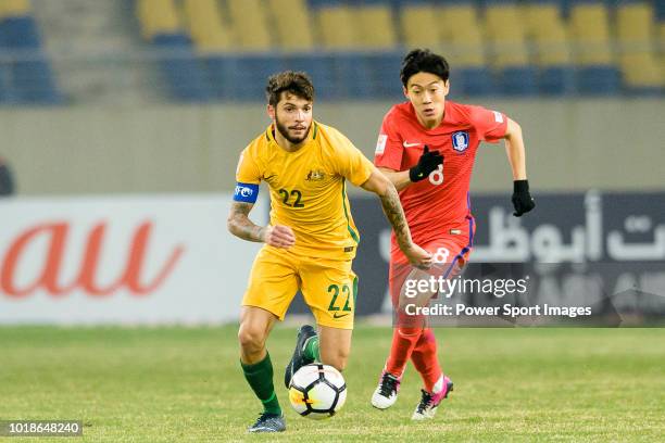 Daniel Peter da Silva of Australia in action against Han Seunggyu of South Korea during the AFC U23 Championship China 2018 Group D match between...