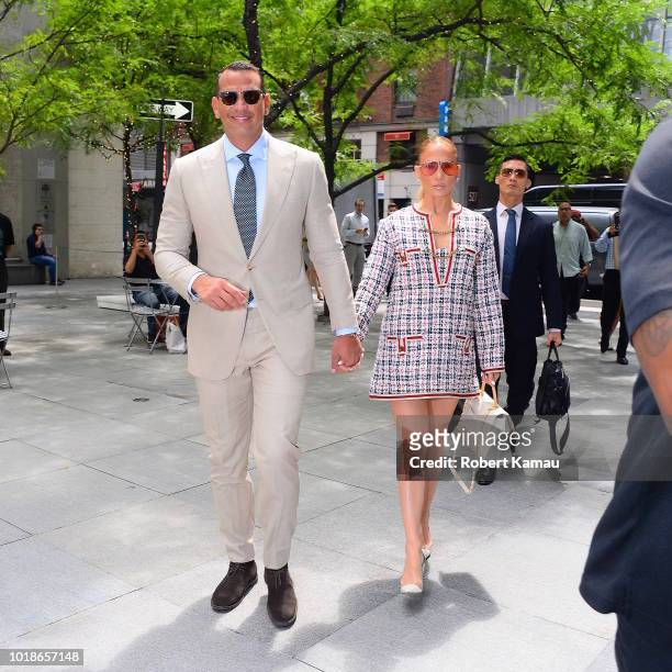 Jennifer Lopez and Alex Rodriguez seen out and about in Manhattan on August 17, 2018 in New York City.