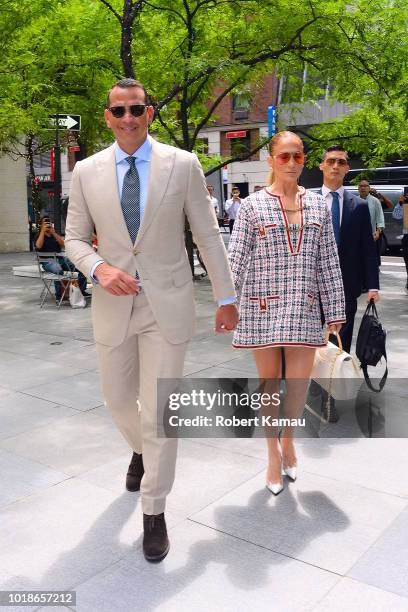 Jennifer Lopez and Alex Rodriguez seen out and about in Manhattan on August 17, 2018 in New York City.