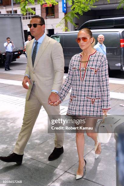 Jennifer Lopez and Alex Rodriguez seen out and about in Manhattan on August 17, 2018 in New York City.