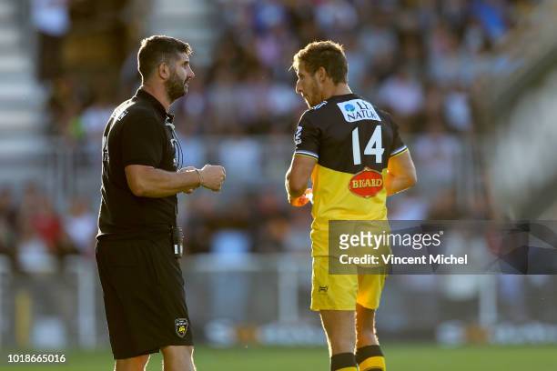 Gregory Patat and Vincent Rattez of La Rochelle during the test match between La Rochelle and SU Agen on August 17, 2018 in La Rochelle, France.