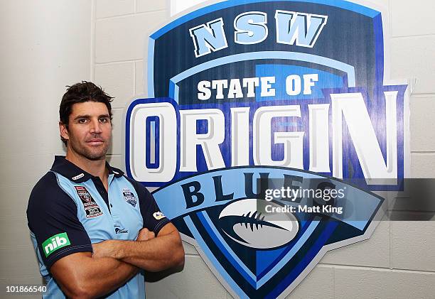 Trent Barrett of the Blues poses during the New South Wales Blues Origin Media Call at ANZ Stadium on June 8, 2010 in Sydney, Australia.