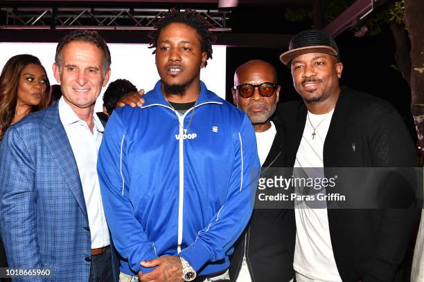 Rapper Woop and L.A. Reid onstage during "The Bonfyre" Listening Session & Dinner presented by Hitco at King + Duke Restaurant on August 17, 2018 in...