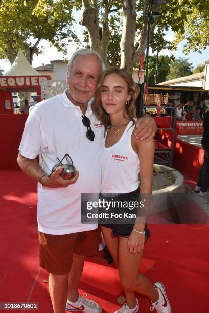 Presenter Patrice Laffont and his daughter actress Mathilde Laffont attend the "Trophee Senequier 2018" at Place des Lices Saint-Tropez On French...