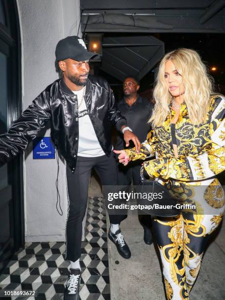 Khloe Kardashian and Tristan Thompson are seen on August 17, 2018 in Los Angeles, California.