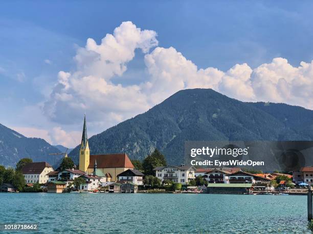 City view with mountain Wallberg and the lake Tegernsee on August 10, 2018 in Rottach-Egern, Bavaria, Germany.