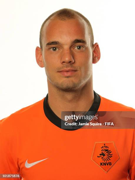 Wesley Sneijder of The Netherlands poses during the official FIFA World Cup 2010 portrait session on June 7, 2010 in Johannesburg, South Africa.