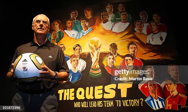 World Cup champion and footballing legend, Franz Beckenbauer of Germany, poses at the launch of the adidas Quest during the opening of Jo'bulani...