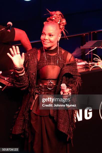 Janet Jackson appears onstage during the Janet "Made For Now" Video Release Celebration With Daddy Yankee at The Samsung Experience on August 17,...