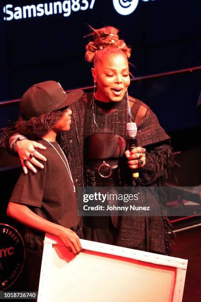 Janet Jackson appears onstage during the Janet "Made For Now" Video Release Celebration With Daddy Yankee at The Samsung Experience on August 17,...