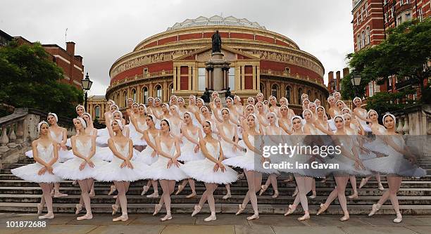 Dancers of the English National Ballet attend a photocall to celebrate the 60th anniversary of the English National Ballet Company and the opening of...