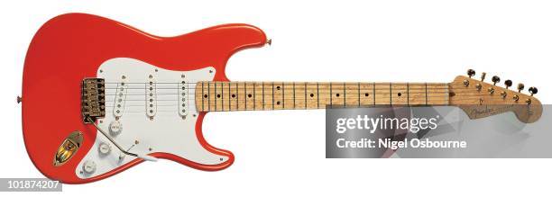 Studio still life of a 1959 Fender Stratocaster guitar, played by Hank Marvin in The Shadows and owned by Bruce Welch, photographed in the United...