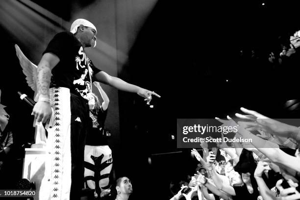 Rapper Ski Mask the Slump God performs onstage at The Novo by Microsoft on August 17, 2018 in Los Angeles, California.