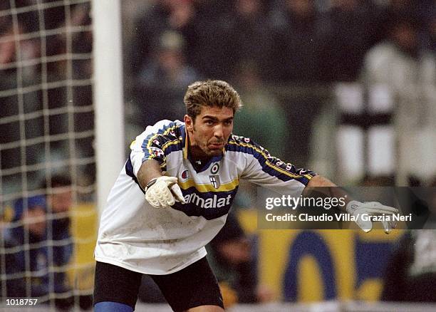 Gianluigi Buffon of Parma in action during the Italian Serie A match against Roma played at the Stadio Tardini in Turin, Italy. Parma won the game...