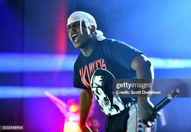 Rapper Ski Mask the Slump God performs onstage at The Novo by Microsoft on August 17, 2018 in Los Angeles, California.