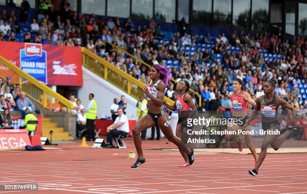 Shaunae Miller-Uibo of Bahamas wins the Women's 200m final during the Muller Grand Prix Birmingham IAAF Diamond League event at Alexander Stadium on...