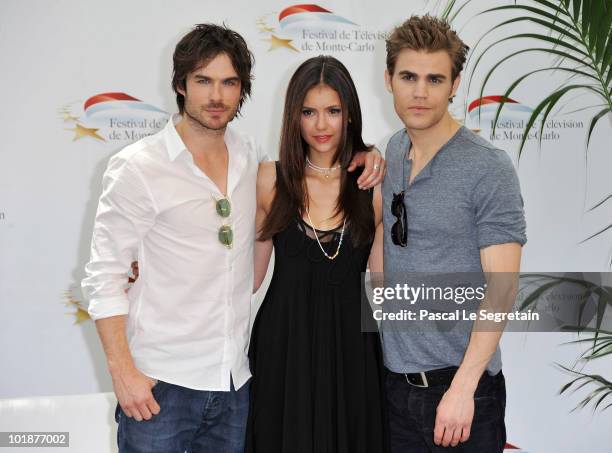 Paul Wesley , Nina Dobrev and Ian Somerhalder attend a photocall for the TV series 'THE VAMPIRE DIARIES' during the 2010 Monte Carlo Television...