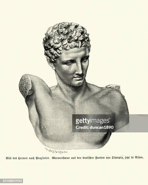 greek mythology, statue of god hermes - hermes greek god stock illustrations