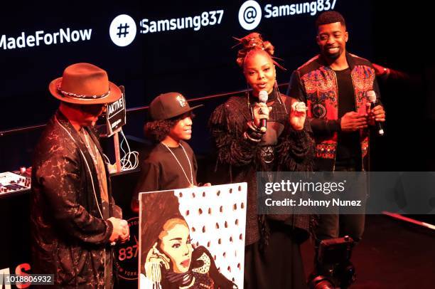 Daddy Yankee, Tyler Gordon, Janet Jackson, and Joey Harris attend the Janet "Made For Now" Video Release Celebration With Daddy Yankee at The Samsung...