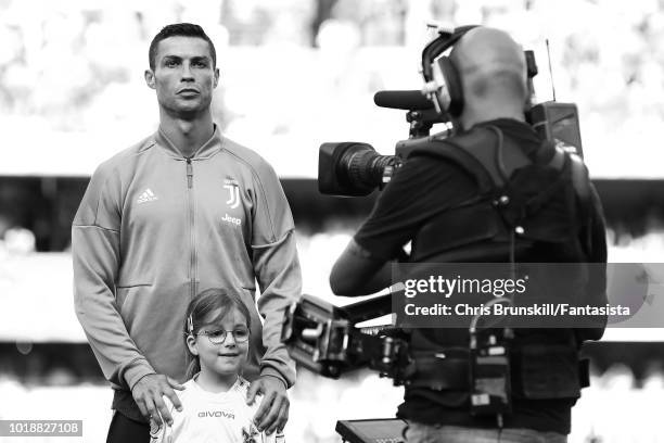 Cristiano Ronaldo of Juventus looks on ahead of the Serie A match between Chievo Verona and Juventus at Stadio Marc'Antonio Bentegodi on August 18,...