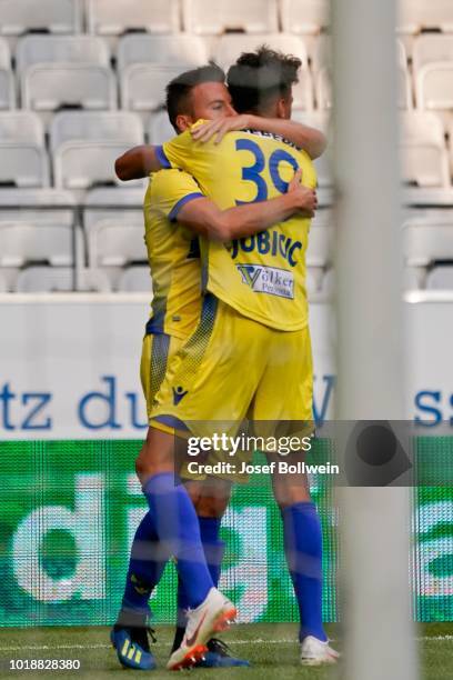 Daniel Schuetz of St.Poelten and Robert Ljubicic of St.Poelten during the tipico Bundesliga match between FC Wacker Innsbruck v SKN St. Poelten at...