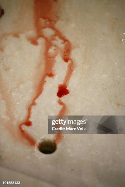 detail of blood flowing into a drain - sink stock pictures, royalty-free photos & images