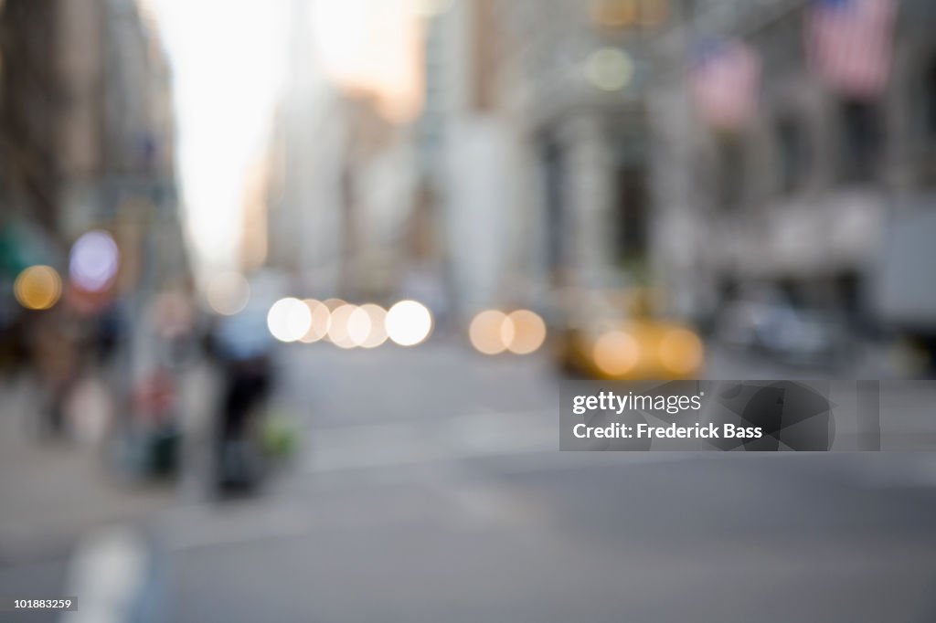 Defocused street scene, Manhattan, New York City, USA