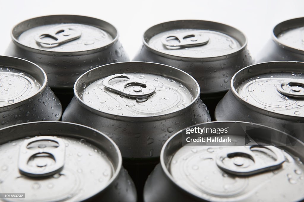 Detail of cold aluminum drink cans