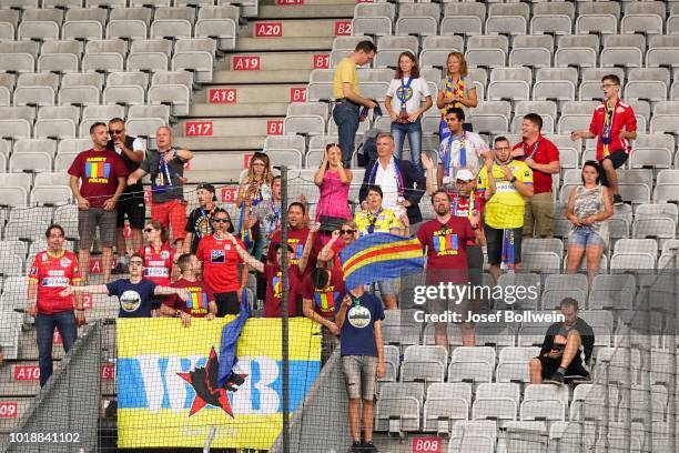 Fans during the tipico Bundesliga match between FC Wacker Innsbruck v SKN St. Poelten at Tivoli Stadion Tirol on August 18, 2018 in Innsbruck,...