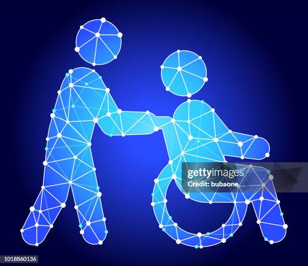 wheelchair caregiver blue triangle node vector pattern - triangle instrument stock illustrations