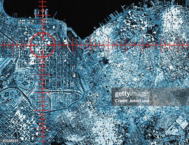 target and aerial view of urban area (digital composite) - military stock pictures, royalty-free photos & images