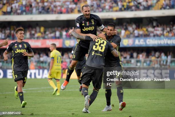 Juventus player Federico Bernardeschi celebrates 2-3 goal during the serie A match between Chievo Verona and Juventus at Stadio Marc'Antonio...