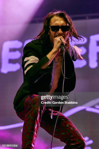 Eugene Hutz of Gogol Bordello performs live at Lowlands festival 2018 on August 18, 2018 in Biddinghuizen, Netherlands.