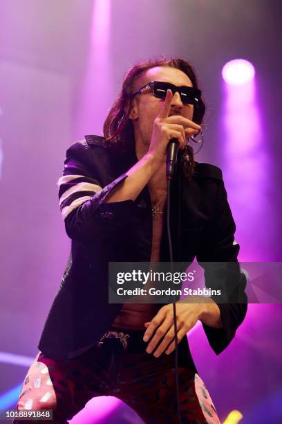 Eugene Hutz of Gogol Bordello performs live at Lowlands festival 2018 on August 18, 2018 in Biddinghuizen, Netherlands.