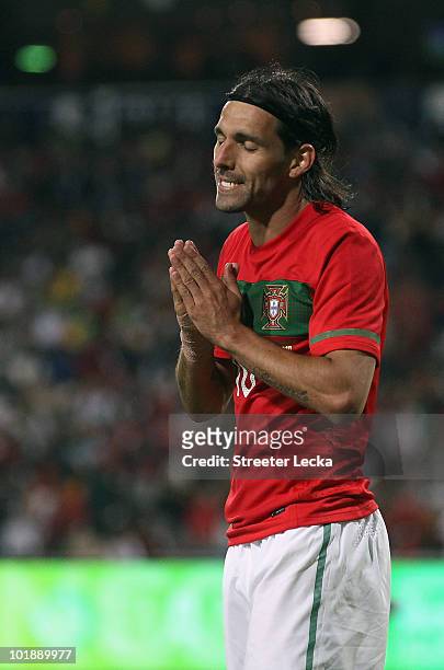 Danny Gomes of Portugal reacts to a play during the international friendly match against Mozambique at Wanderers Stadium on June 8, 2010 in...